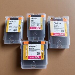 Perbandingan visual antara kemasan cartridge original dan cartridge kompatibel, dengan label harga yang berbeda mencolok.