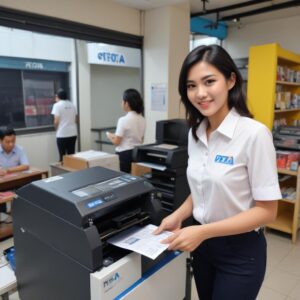 Peta Jakarta dengan pin lokasi yang menunjukkan cakupan area layanan service printer panggilan, menyoroti kemudahan akses di berbagai wilayah.