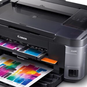 A close-up shot of the Canon Pixma G3010 All In One printer showing its integrated ink tanks filled with colorful ink, highlighting the transparent design and the full ink levels.