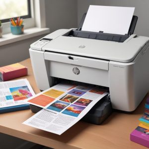A stack of perfectly printed documents and a colorful photo coming out of the HP Deskjet Printer 2800e, highlighting the high-quality output.