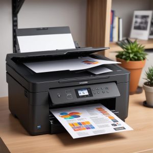 Ilustrasi tiga jenis printer all-in-one: satu compact untuk rumah, satu kokoh untuk kantor, dan satu besar untuk profesional, menunjukkan rentang harga dari rendah ke tinggi.