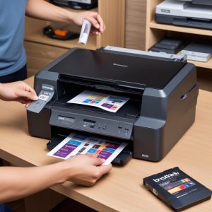 Tangan sedang mengisi tinta ke dalam cartridge Brother All In One Printer J1010dw dengan rapi dan tanpa tumpahan, menunjukkan kemudahan proses pengisian tinta.